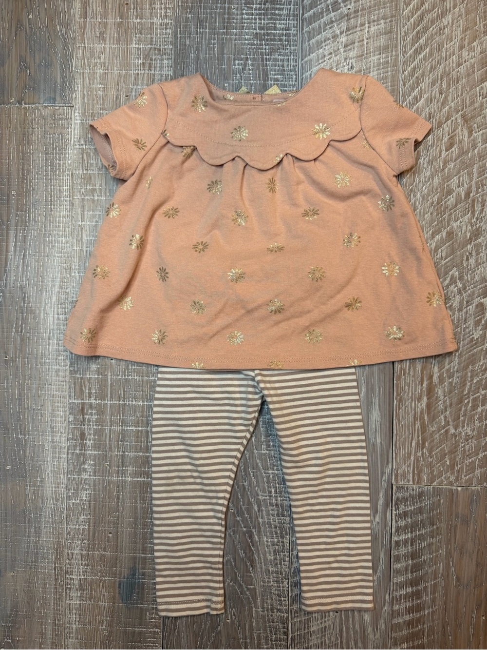 Catherine Malandrino Peach Baby Top with Gold Floral Foil